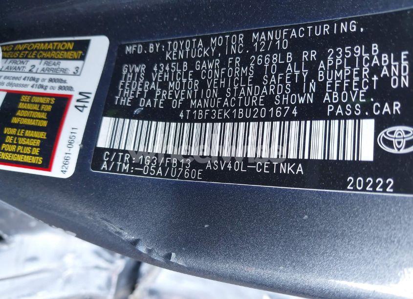 Photo 9 of 2011 Toyota Camry LE (VIN 4T1BF3EK1BU201674)