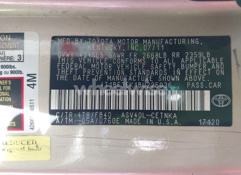 Photo 9 of 2011 Toyota Camry (VIN 4T1BF3EK1BU225036)