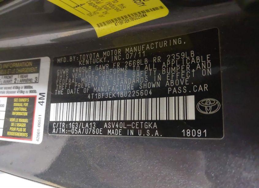 Photo 9 of 2011 Toyota Camry XLE (VIN 4T1BF3EK1BU225604)