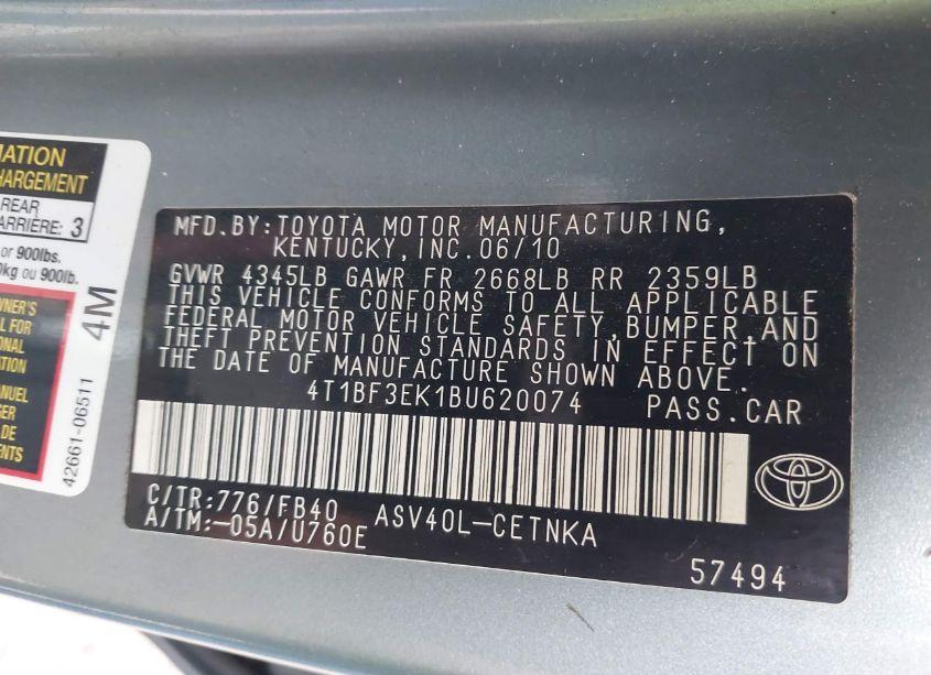 Photo 9 of 2011 Toyota Camry LE (VIN 4T1BF3EK1BU620074)