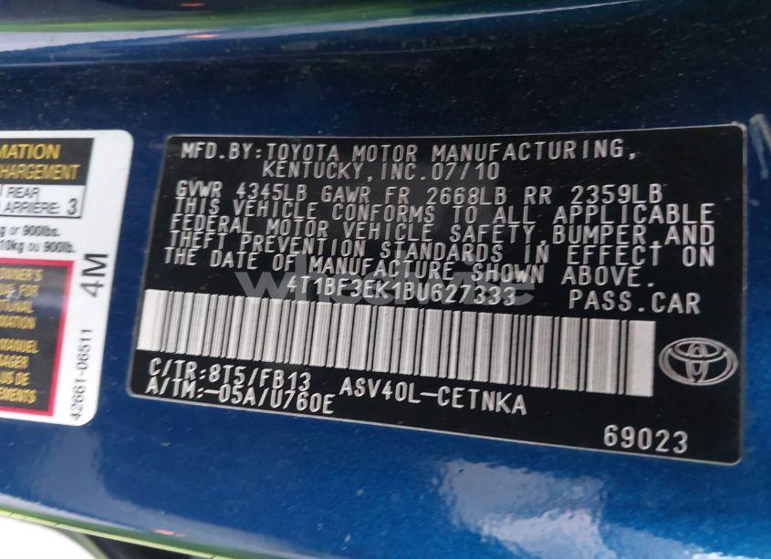 Photo 9 of 2011 Toyota Camry (VIN 4T1BF3EK1BU627333)