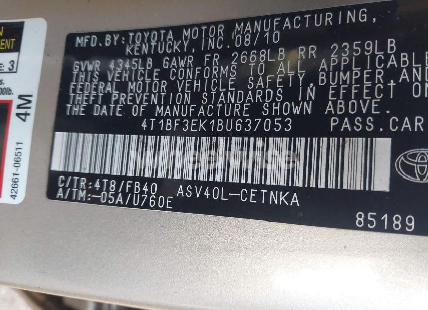 Photo 9 of 2011 Toyota Camry LE (VIN 4T1BF3EK1BU637053)