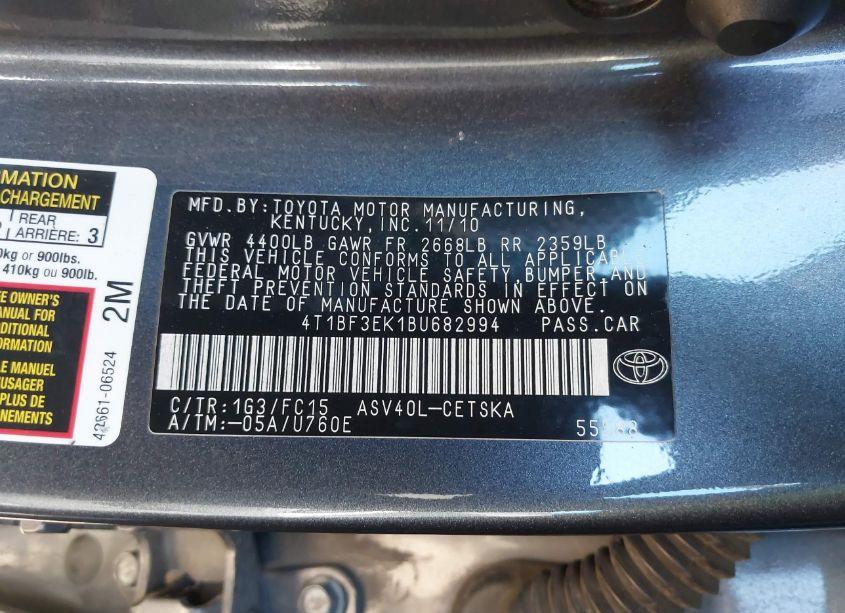 Photo 9 of 2011 Toyota Camry SE (VIN 4T1BF3EK1BU682994)