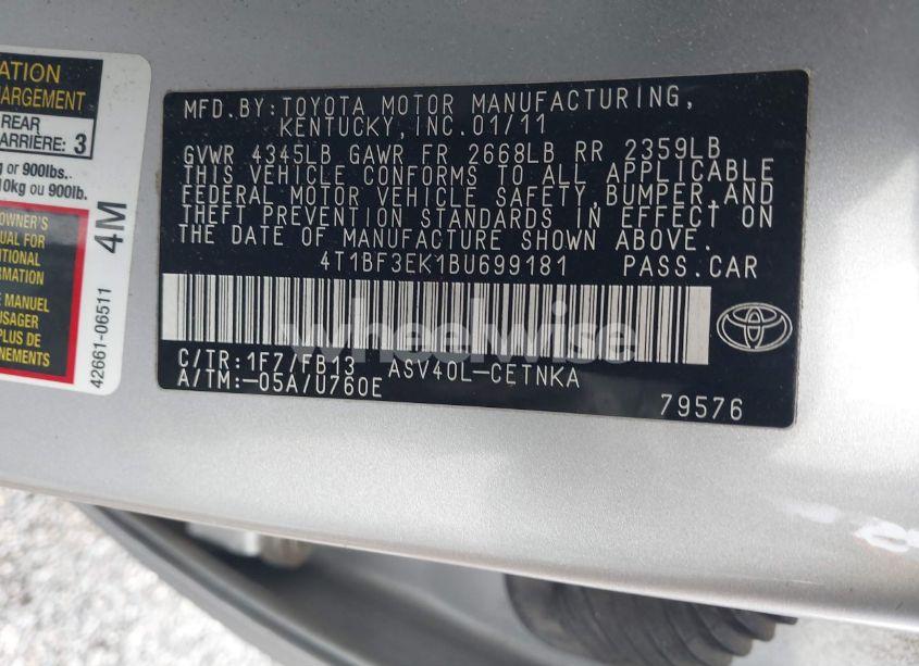 Photo 9 of 2011 Toyota Camry LE (VIN 4T1BF3EK1BU699181)