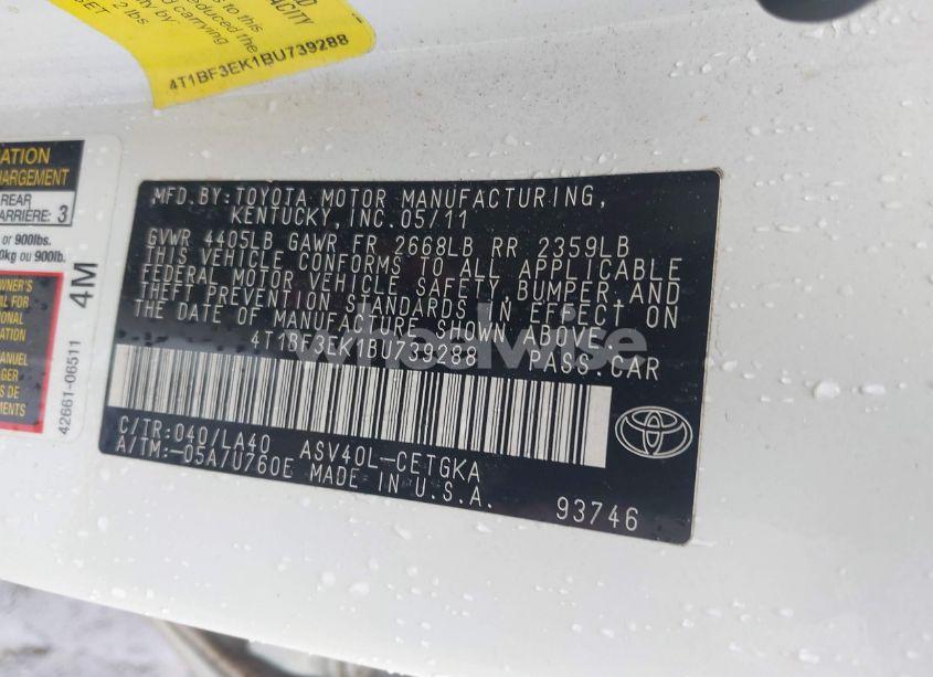 Photo 9 of 2011 Toyota Camry XLE (VIN 4T1BF3EK1BU739288)