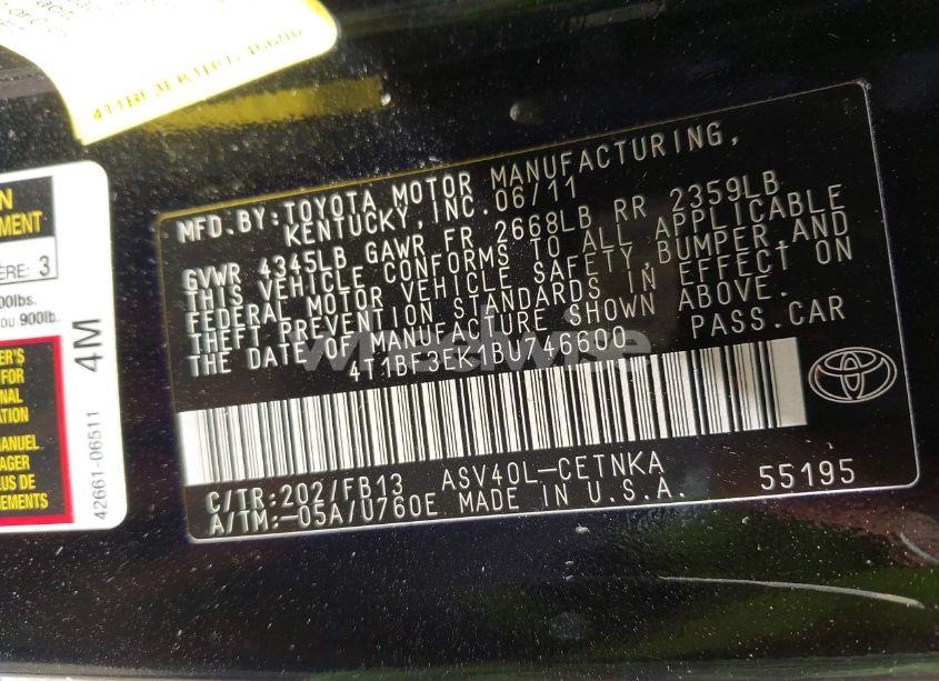 Photo 9 of 2011 Toyota Camry (VIN 4T1BF3EK1BU746600)