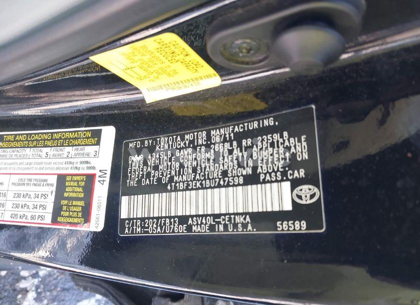 Photo 9 of 2011 Toyota Camry LE (VIN 4T1BF3EK1BU747598)