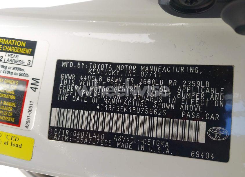 Photo 9 of 2011 Toyota Camry XLE (VIN 4T1BF3EK1BU756625)