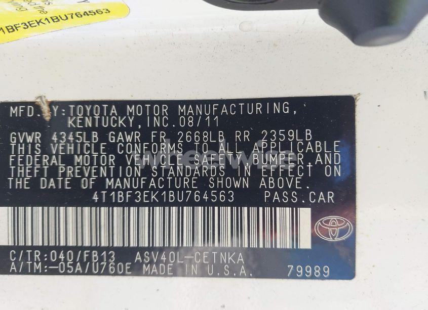 Photo 9 of 2011 Toyota Camry LE (VIN 4T1BF3EK1BU764563)