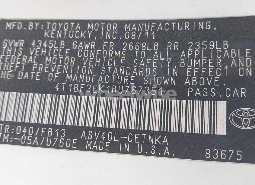 Photo 9 of 2011 Toyota Camry LE (VIN 4T1BF3EK1BU767351)