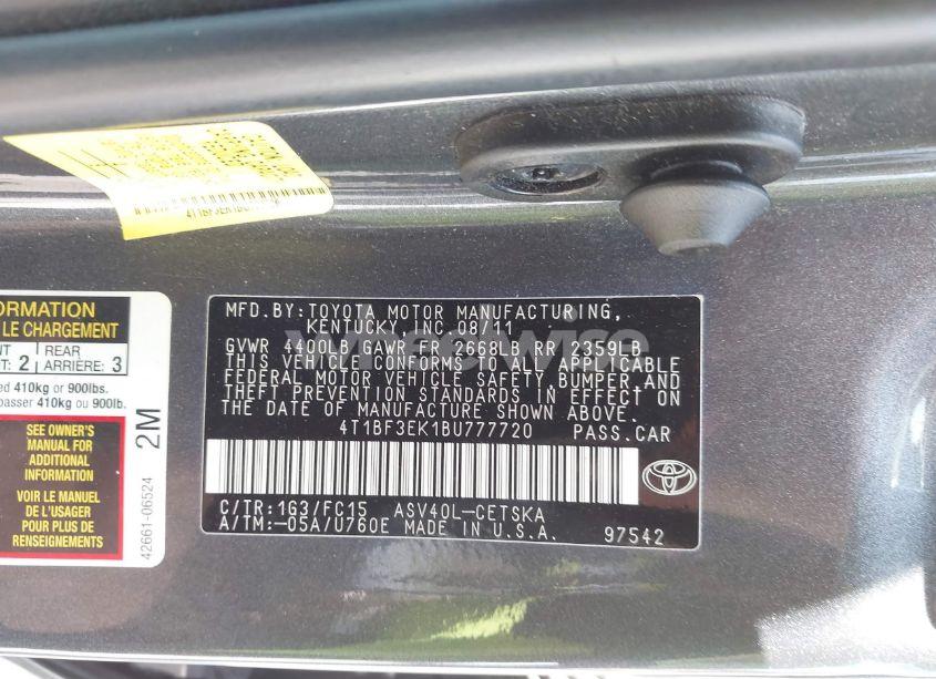 Photo 9 of 2011 Toyota Camry SE (VIN 4T1BF3EK1BU777720)