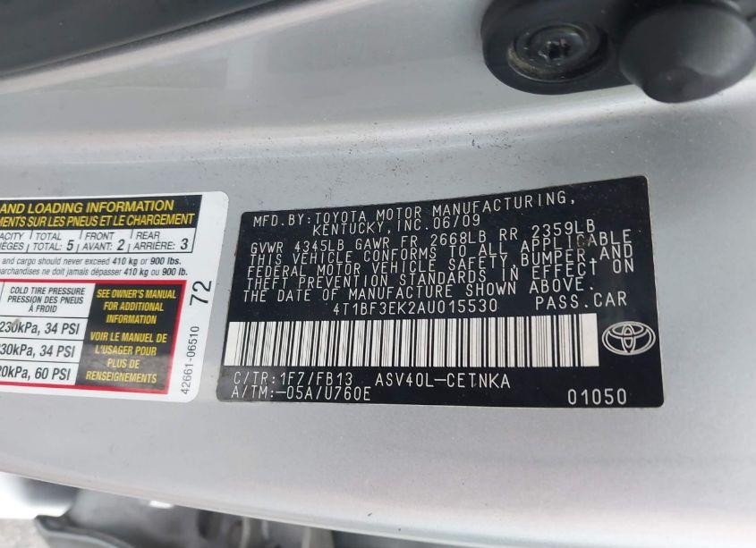 Photo 9 of 2010 Toyota Camry LE (VIN 4T1BF3EK2AU015530)