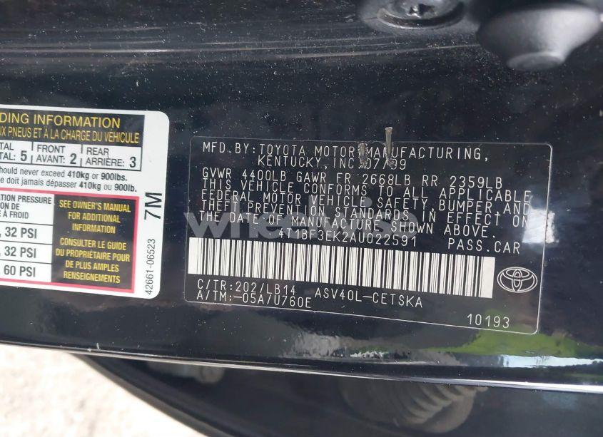 Photo 9 of 2010 Toyota Camry SE (VIN 4T1BF3EK2AU022591)