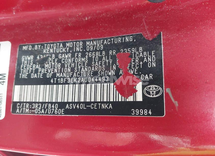 Photo 9 of 2010 Toyota Camry LE/SE/XLE (VIN 4T1BF3EK2AU044493)