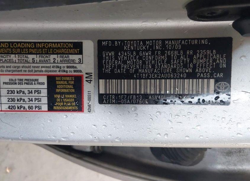 Photo 9 of 2010 Toyota Camry LE (VIN 4T1BF3EK2AU063240)