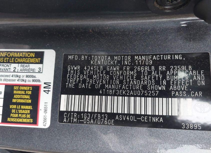 Photo 9 of 2010 Toyota Camry LE (VIN 4T1BF3EK2AU075257)