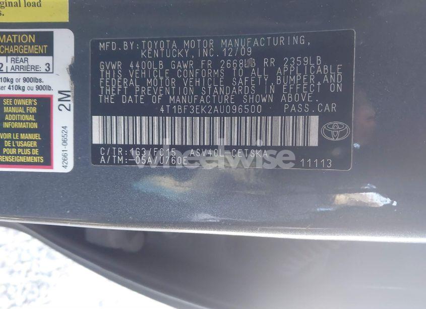 Photo 9 of 2010 Toyota Camry SE (VIN 4T1BF3EK2AU096500)