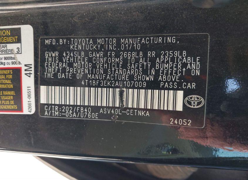 Photo 9 of 2010 Toyota Camry LE/SE/XLE (VIN 4T1BF3EK2AU107009)