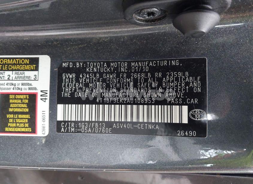 Photo 9 of 2010 Toyota Camry LE (VIN 4T1BF3EK2AU108953)