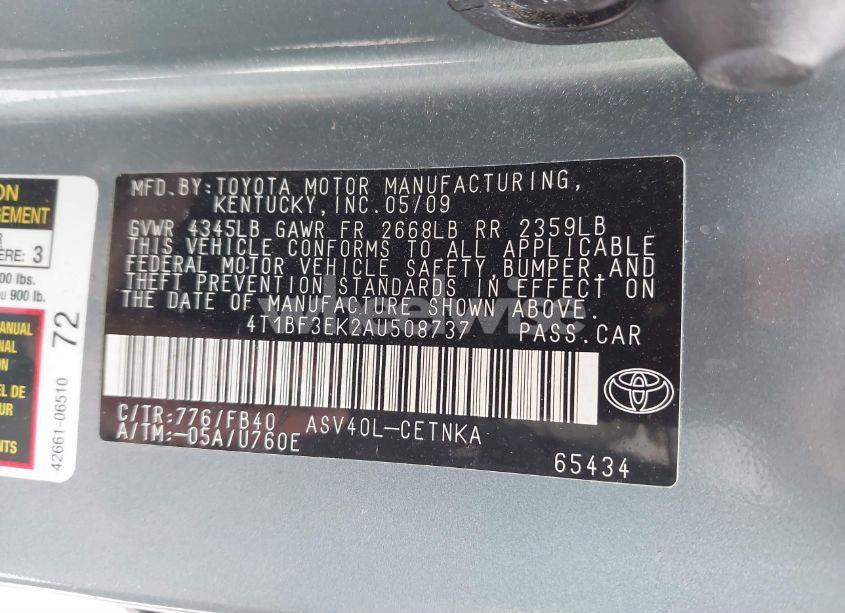Photo 9 of 2010 Toyota Camry LE (VIN 4T1BF3EK2AU508737)