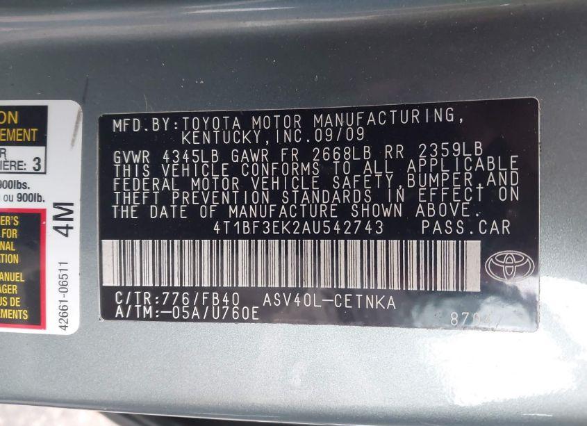 Photo 9 of 2010 Toyota Camry SE/LE/XLE (VIN 4T1BF3EK2AU542743)