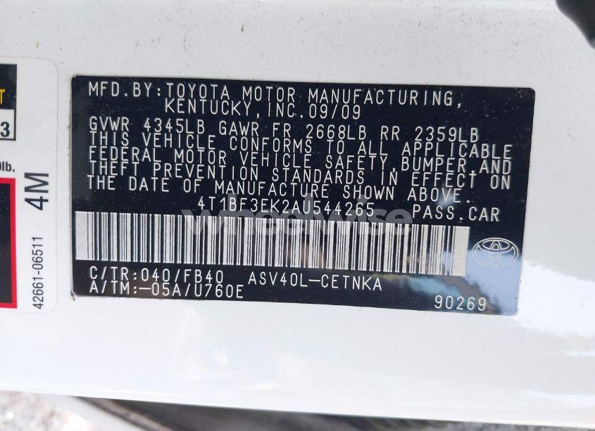 Photo 9 of 2010 Toyota Camry LE (VIN 4T1BF3EK2AU544265)