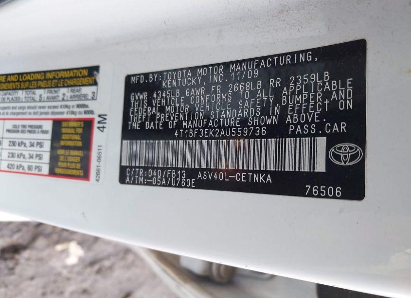 Photo 9 of 2010 Toyota Camry LE (VIN 4T1BF3EK2AU559736)