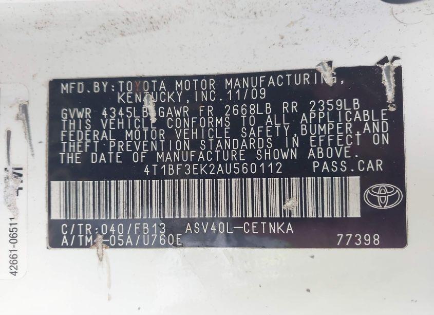 Photo 9 of 2010 Toyota Camry N/A (VIN 4T1BF3EK2AU560112)