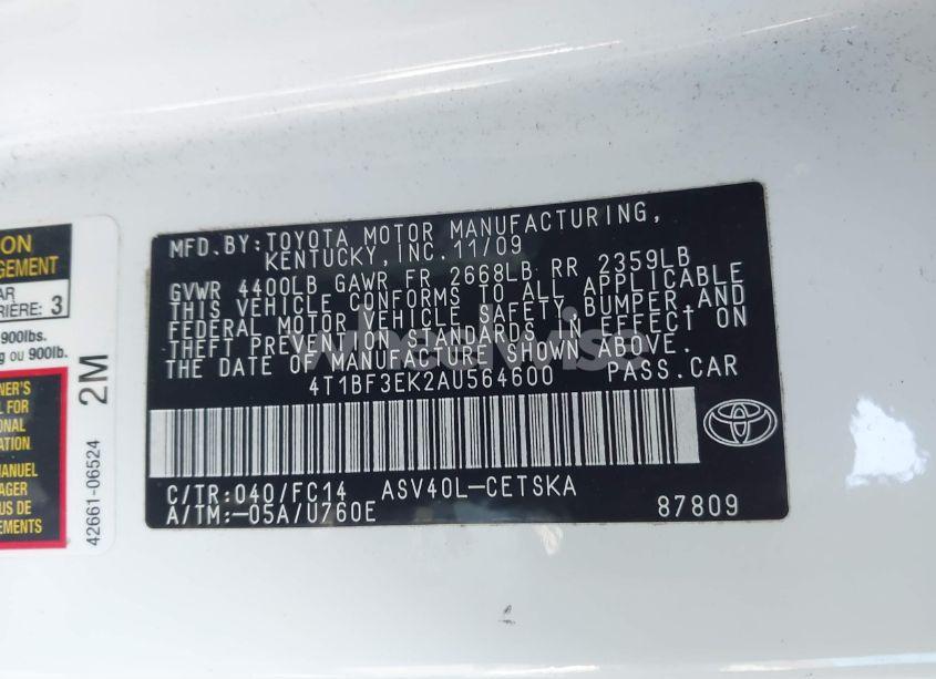 Photo 9 of 2010 Toyota Camry SE (VIN 4T1BF3EK2AU564600)