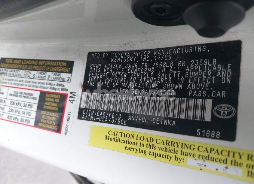 Photo 9 of 2010 Toyota Camry (VIN 4T1BF3EK2AU571000)