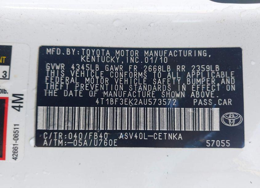 Photo 9 of 2010 Toyota Camry LE (VIN 4T1BF3EK2AU573572)
