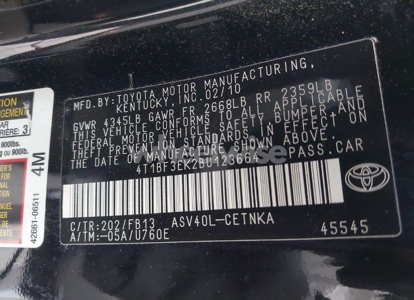 Photo 9 of 2011 Toyota Camry LE (VIN 4T1BF3EK2BU123664)