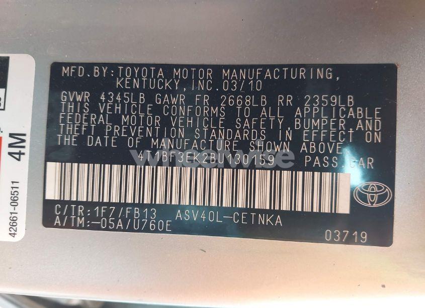 Photo 9 of 2011 Toyota Camry (VIN 4T1BF3EK2BU130159)