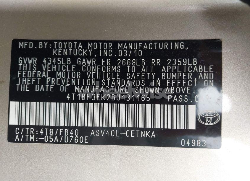 Photo 9 of 2011 Toyota Camry LE (VIN 4T1BF3EK2BU131165)