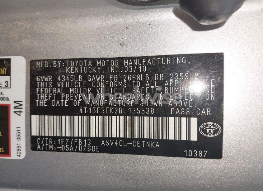 Photo 9 of 2011 Toyota Camry (VIN 4T1BF3EK2BU135538)