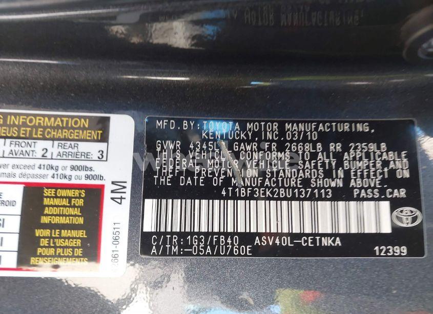 Photo 9 of 2011 Toyota Camry LE (VIN 4T1BF3EK2BU137113)