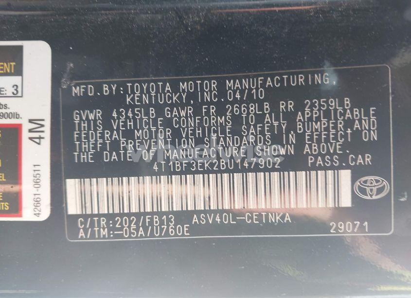 Photo 9 of 2011 Toyota Camry LE (VIN 4T1BF3EK2BU147902)