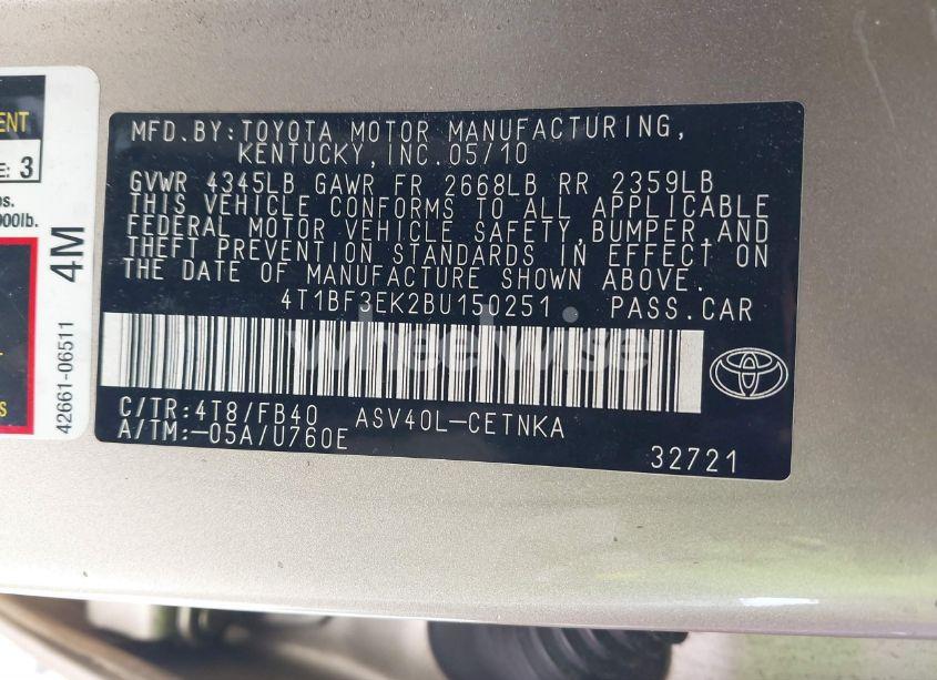 Photo 9 of 2011 Toyota Camry LE (VIN 4T1BF3EK2BU150251)