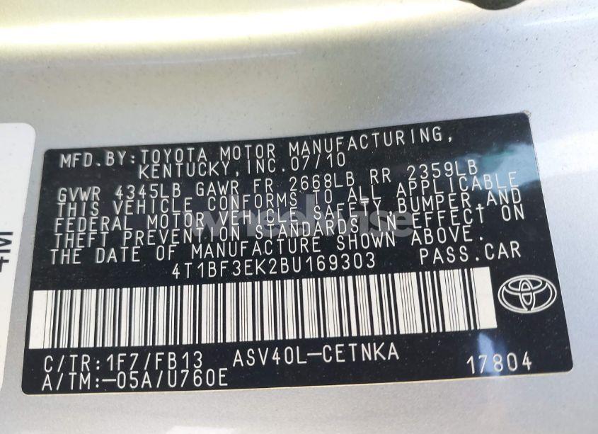 Photo 9 of 2011 Toyota Camry (VIN 4T1BF3EK2BU169303)