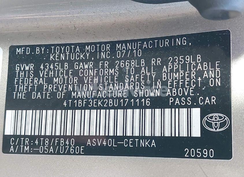 Photo 9 of 2011 Toyota Camry LE (VIN 4T1BF3EK2BU171116)