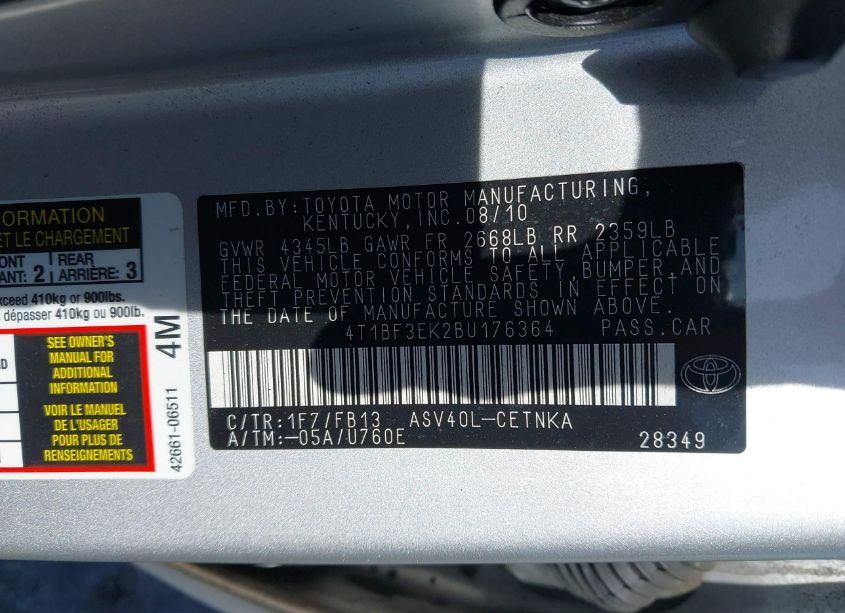 Photo 9 of 2011 Toyota Camry LE (VIN 4T1BF3EK2BU176364)