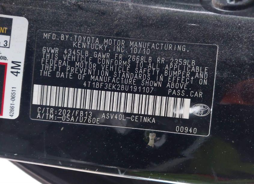 Photo 9 of 2011 Toyota Camry (VIN 4T1BF3EK2BU191107)