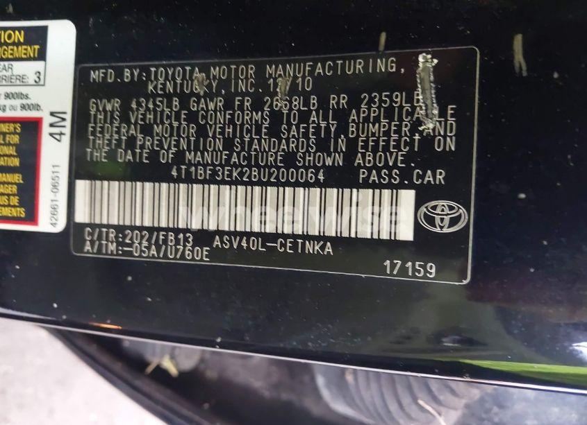 Photo 9 of 2011 Toyota Camry LE (VIN 4T1BF3EK2BU200064)