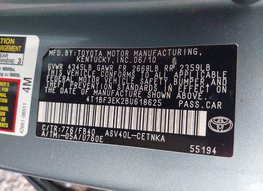 Photo 9 of 2011 Toyota Camry LE (VIN 4T1BF3EK2BU618625)