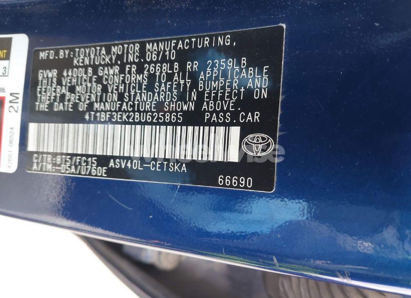 Photo 9 of 2011 Toyota Camry SE (VIN 4T1BF3EK2BU625865)
