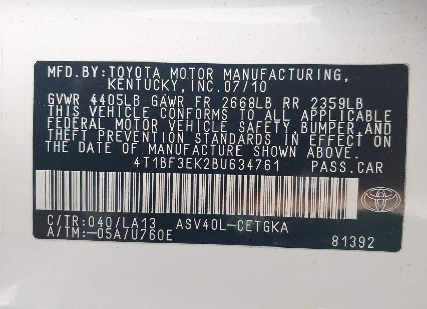 Photo 9 of 2011 Toyota Camry XLE (VIN 4T1BF3EK2BU634761)