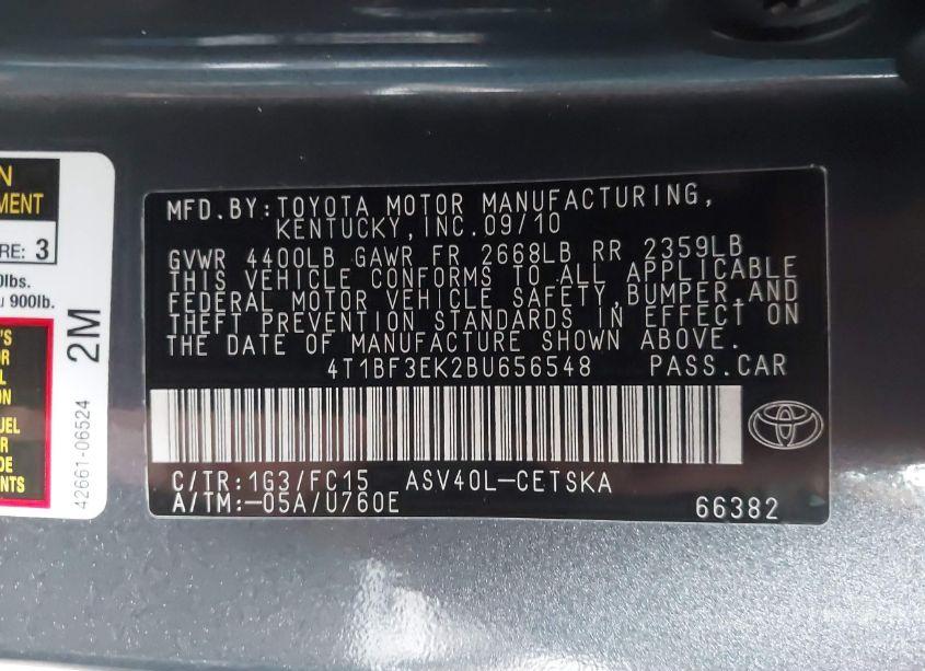 Photo 9 of 2011 Toyota Camry SE (VIN 4T1BF3EK2BU656548)