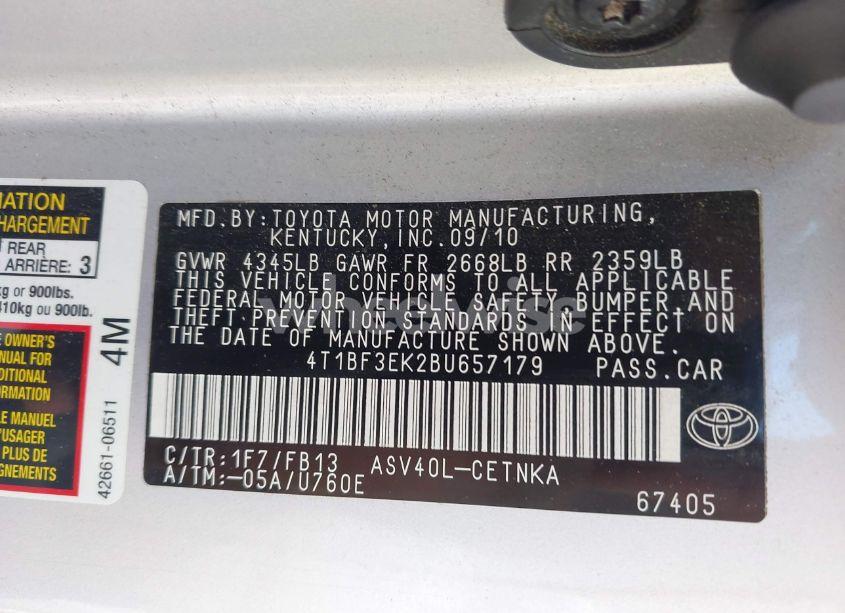 Photo 9 of 2011 Toyota Camry LE (VIN 4T1BF3EK2BU657179)
