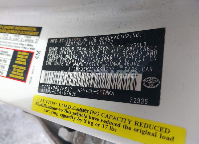 Photo 9 of 2011 Toyota Camry LE (VIN 4T1BF3EK2BU660602)