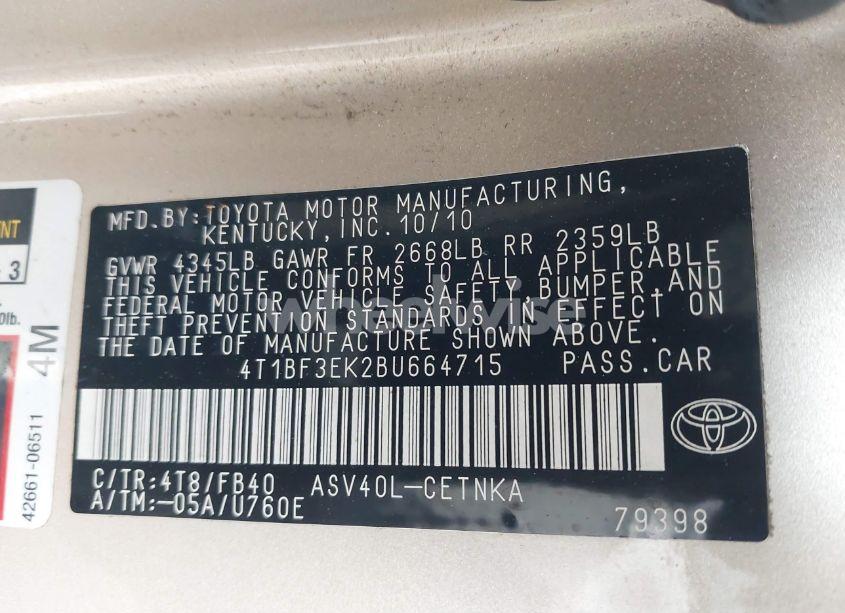 Photo 9 of 2011 Toyota Camry (VIN 4T1BF3EK2BU664715)